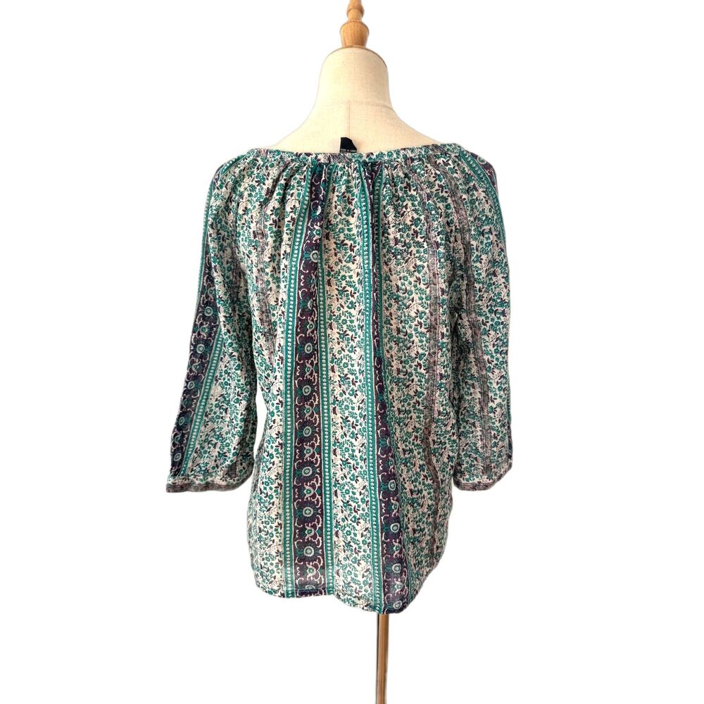 Lucky Brand Peasant Top Blue Purple Metallic Medium Tie at Neckline Boho - Picture 2 of 6
